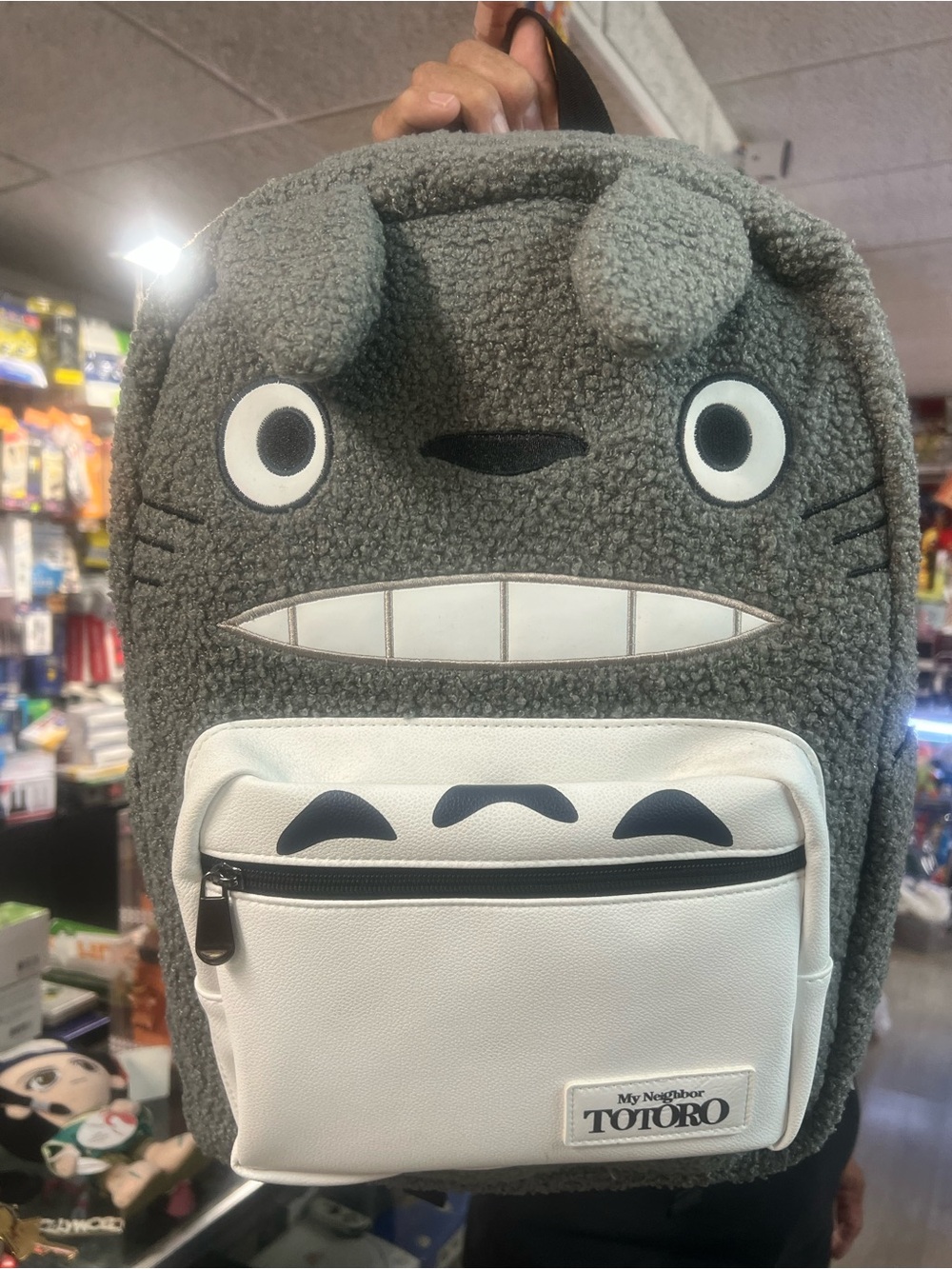 My Neighbor Totoro Plush Gray Backpack with White Front Pocket - Picture 2 of 2